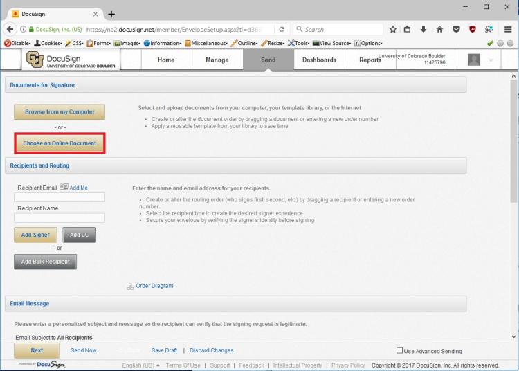 highlight the choose an online document option