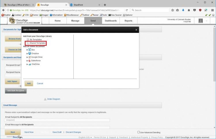highlight the shared templates option