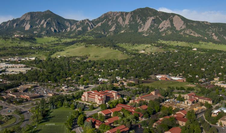 Aerial scenic of the Law School Building and surrounding area