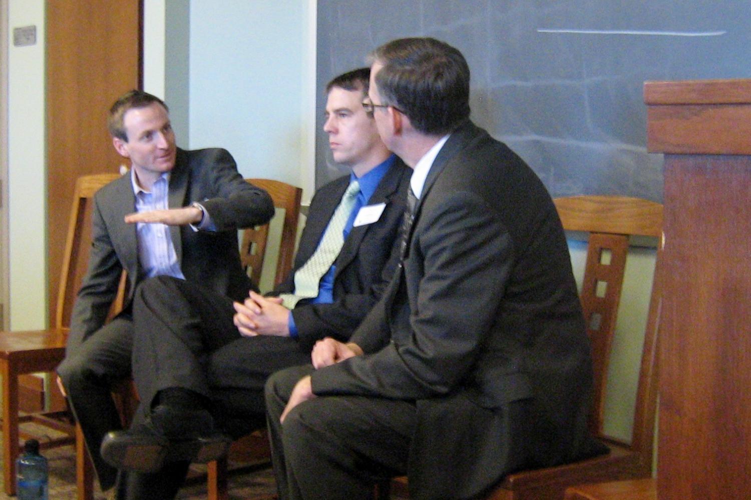 Doyle Baker (4th Judicial District DA's Office), Thom LeDoux (11th Judicial District DA's Office) and Luke McConnell (Colorado Public Defender's Office) speak at the Criminal Law Panel.