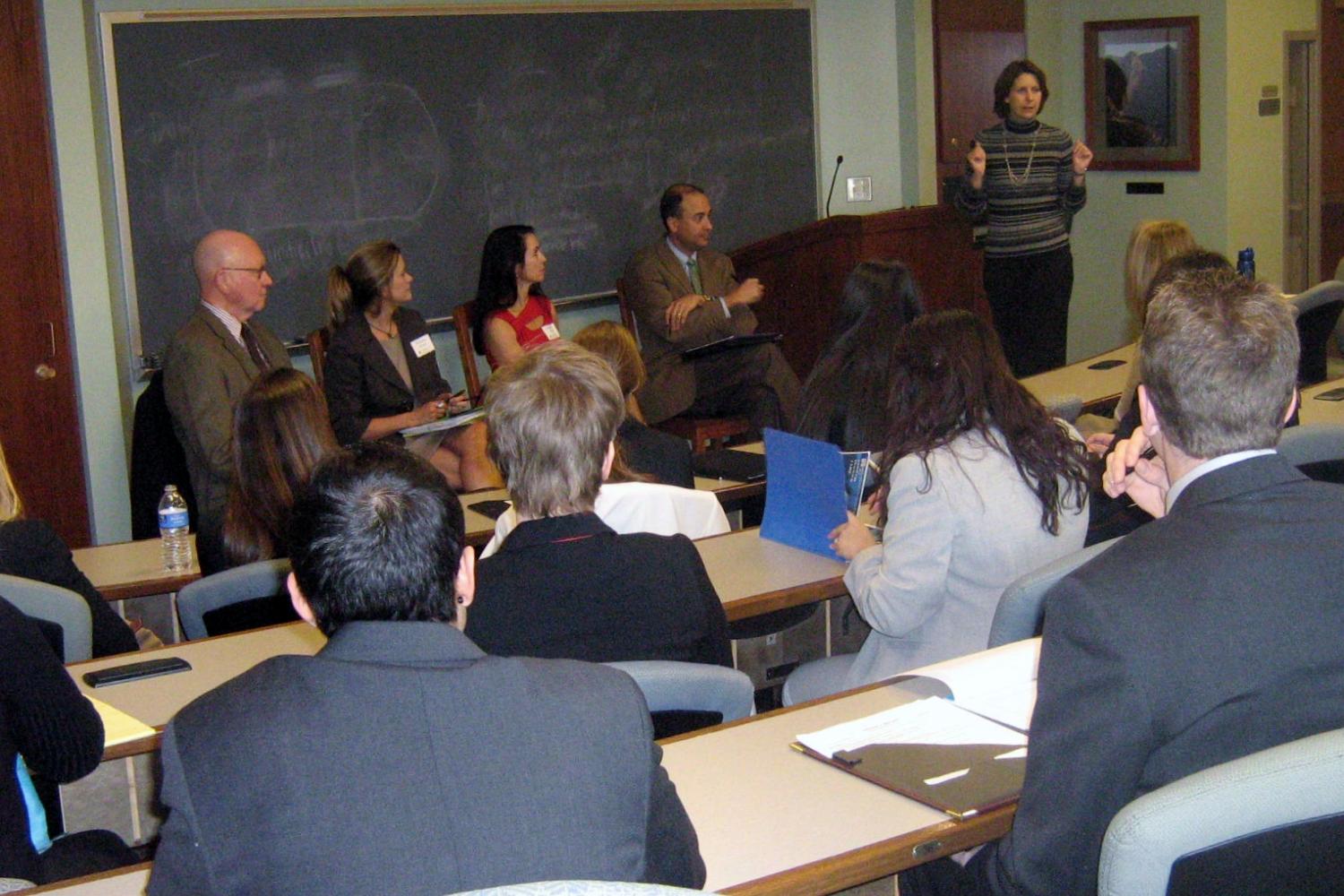 William Kowalsky (Caplan & Earnest), Roxanne Jensen (Catapult Growth), June Baker Laird (McElroy Deutsch Mulvaney & Carpenter), and Chris Mosely (Sherman & Howard) speak at the Business of Law/Law Firm Economics Panel while Jennifer Winslow moderates.