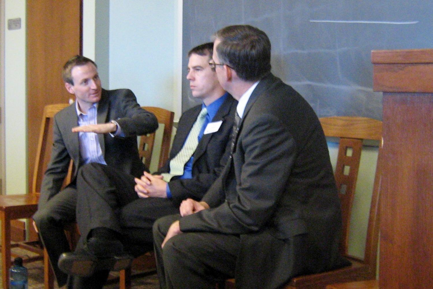 Doyle Baker (4th Judicial District DA's Office), Thom LeDoux (11th Judicial District DA's Office) and Luke McConnell (Colorado Public Defender's Office) speak at the Criminal Law Panel.