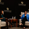 Judge McKenna and Suzette Malveaux chat during the Stevens Lecture