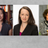 Portraits of Professors Chin, Jacobs, and Nevelow Mart in front of grey background