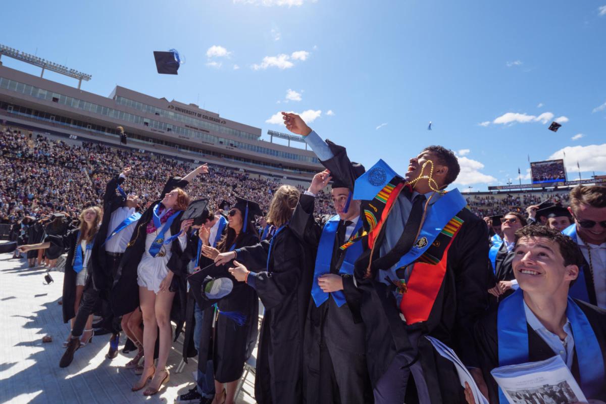 CU Graduation ceremony throwing hats