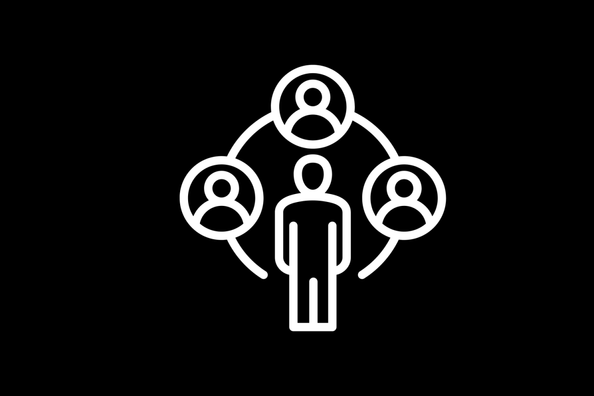 Person icon surrounded by smaller versions of person in circles