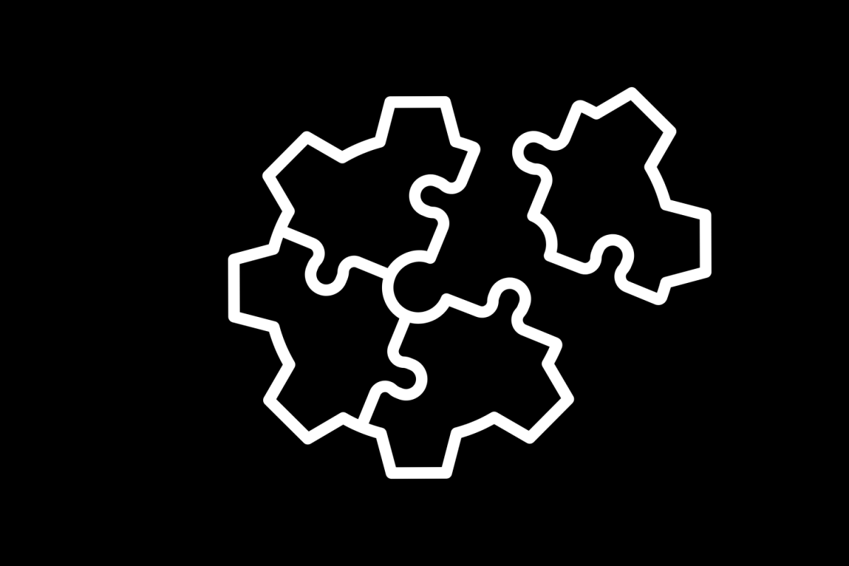 Puzzle pieces making a gear icon