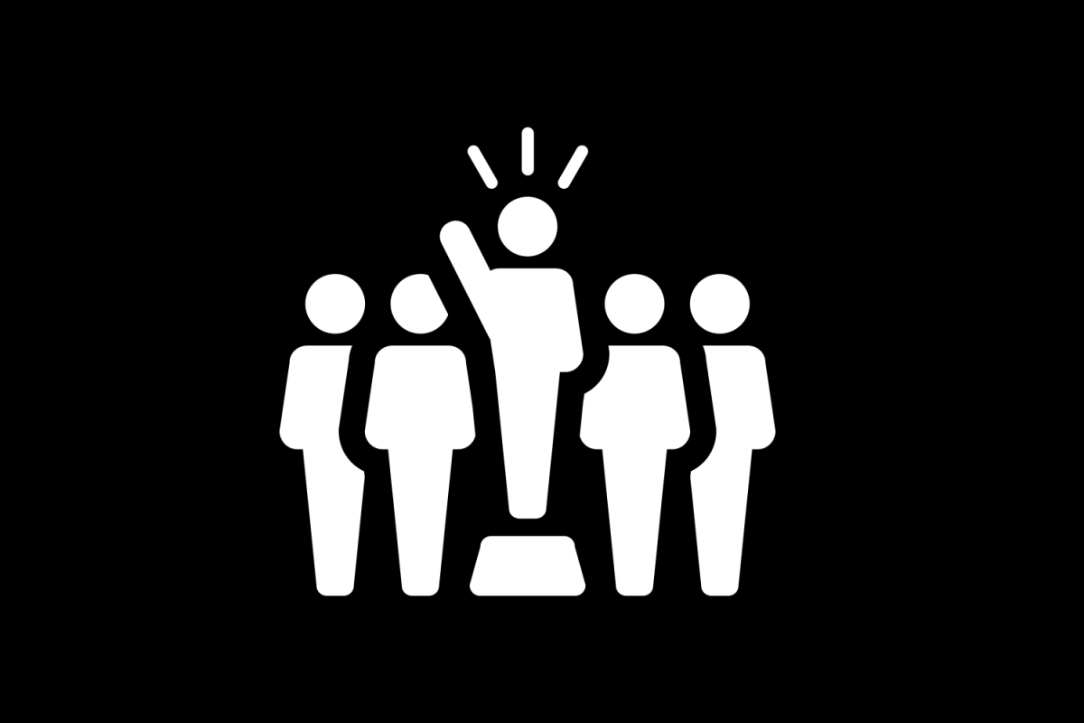 Person on pedestal surrounded by other people icons