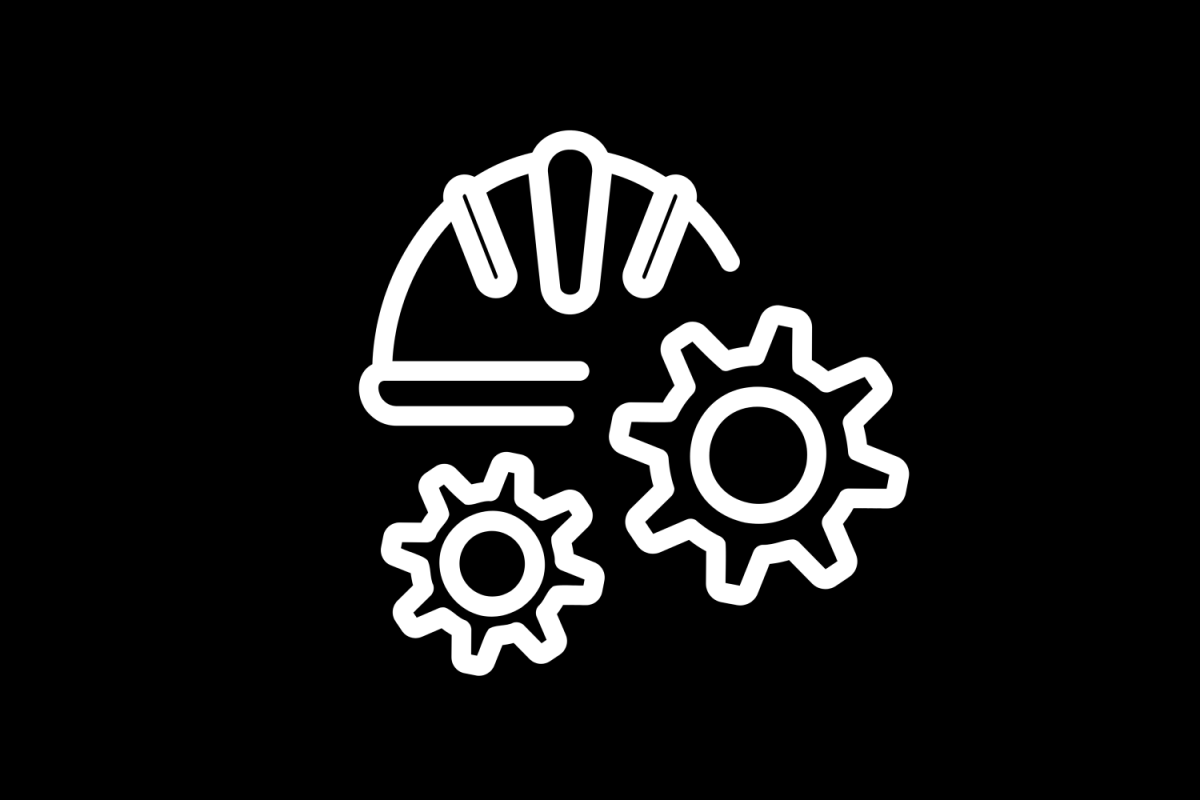 Construction safety helmet with gears icon