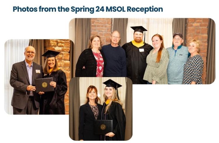 Collage of three photos of students in graduation regalia