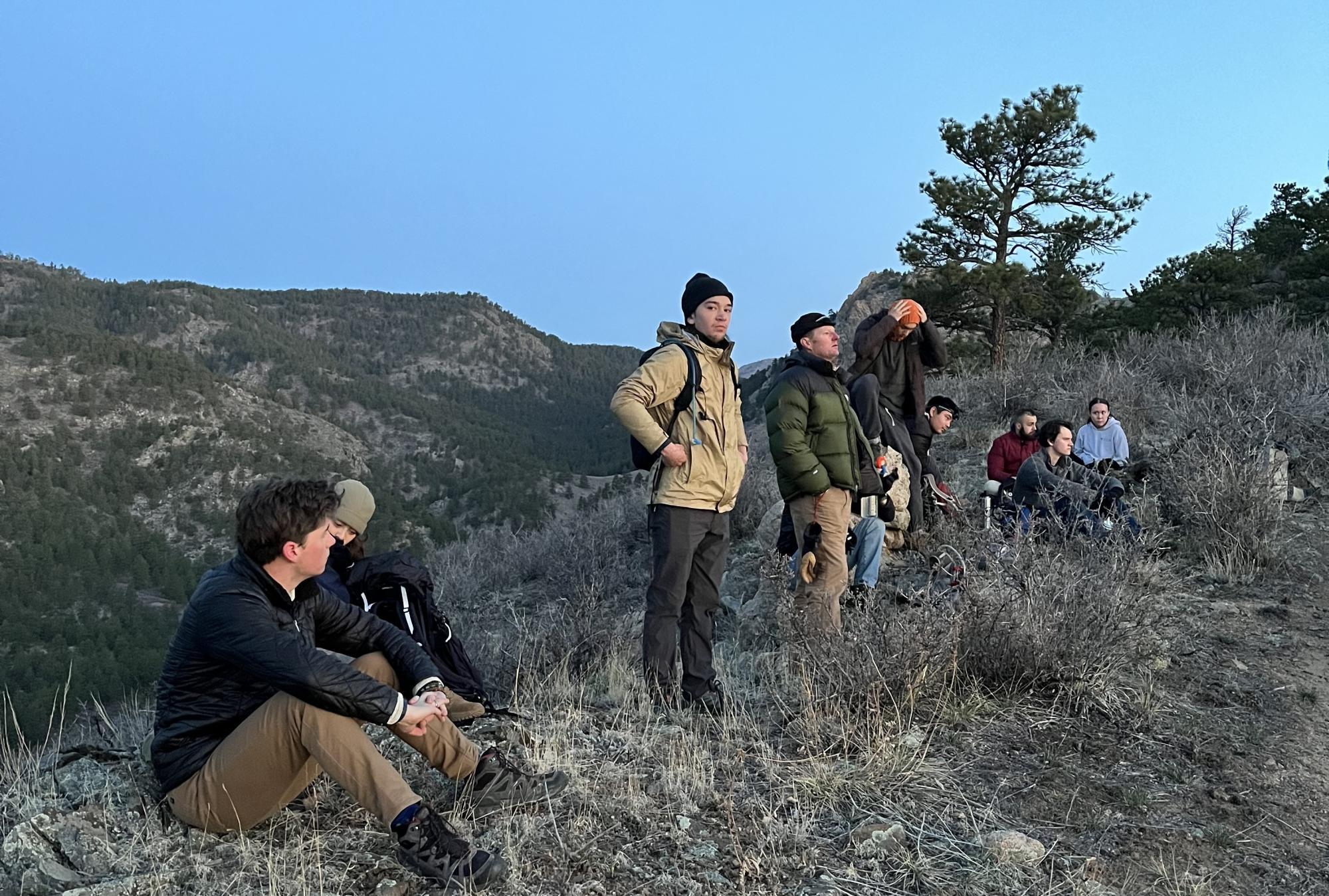 ELI students stop on hiking trail to watch the sun rise