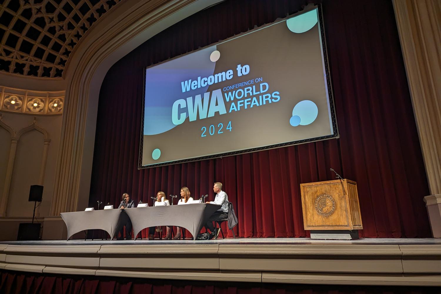 CFL student leaders speaking on a panel at CWA in Macky Auditorium
