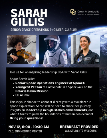 Sarah Gillis leadership event informational poster