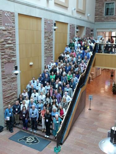 The International Leadership Association attendees gather in the University Memorial Center for a group photo