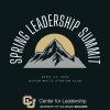 Spring Leadership Summit text wrapped around a black and gold graphic of a mountain