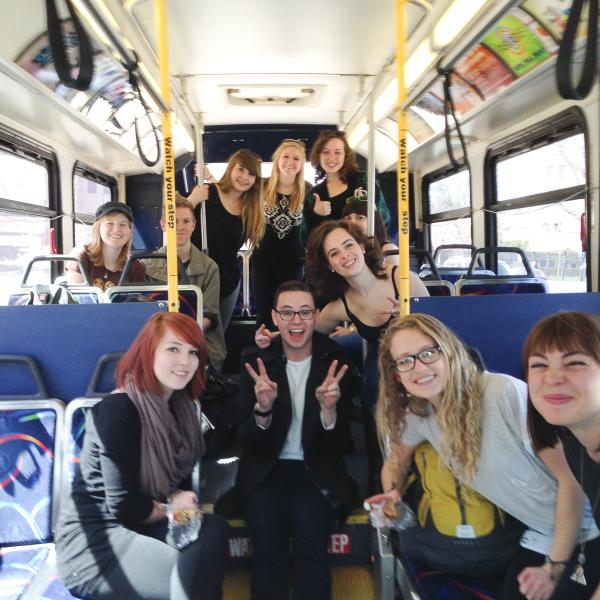 Students on the bus during New York City tour