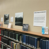 View of the white campus architecture exhibit
