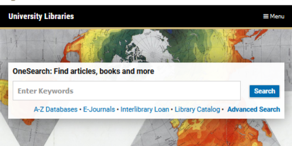 Screenshot of the front page of the Libraries website