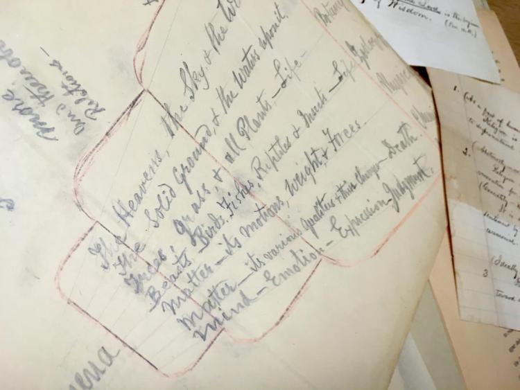 Handwritten notes by the last Prof. Frank Thompson