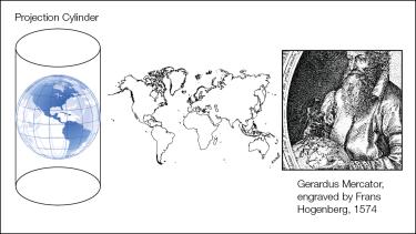 An image of Mercator and his map projection