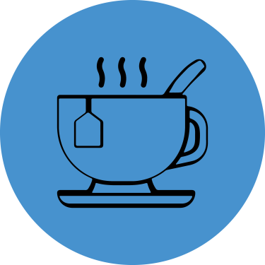 A graphic of a steaming cup of tea.
