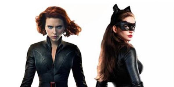 Scarlet Johansson as Black Widow and Anne Hathaway as Catwoman