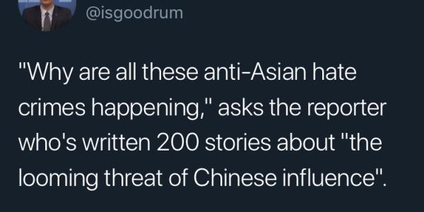 A tweet about anti-asian hate