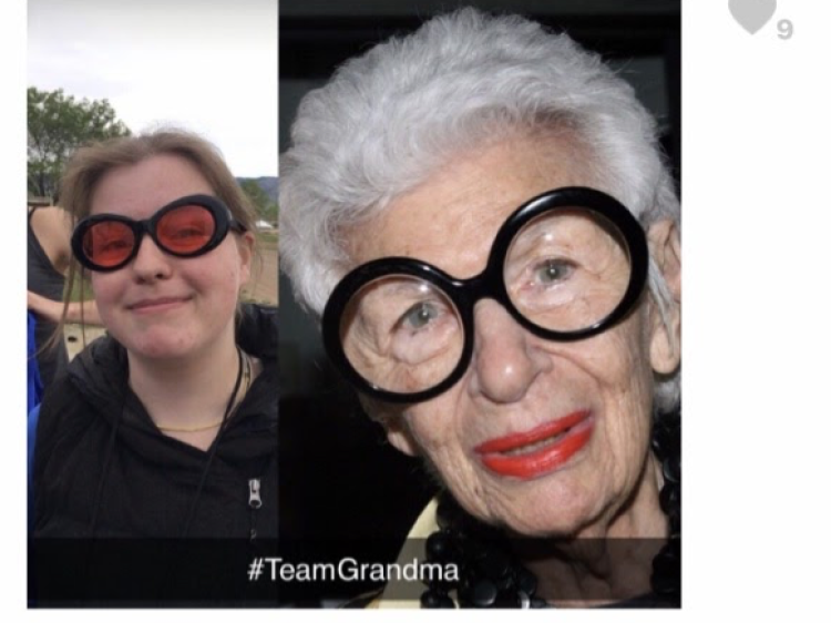 A meme of an old lady with 9 likes