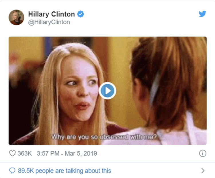 A screenshot of a tweet by Hillary Clinton
