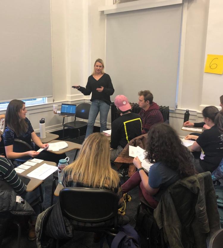 Student leading a lecture