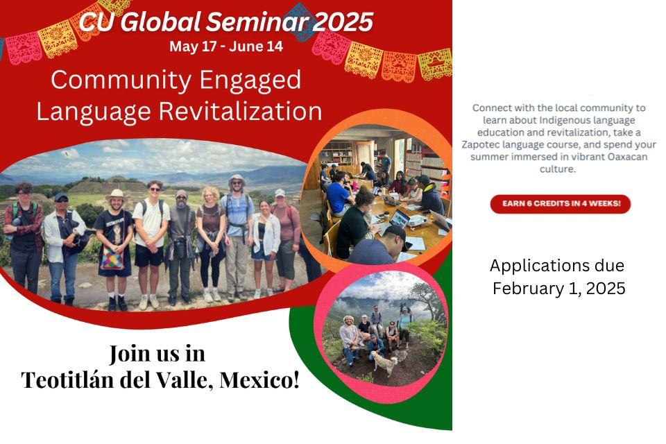 Image advertising an upcoming global seminar in Teotilan del Valle, Mexico on Indigenous language reclamation and revitalization