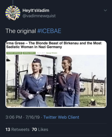 A left wing tweet about "ICE bae"