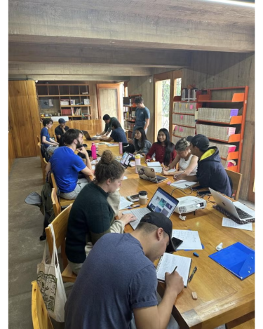 Students engaged in creating language pedagogy materials in Mexico.