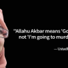 A woman in a hijab with the text "Allahu Akbar means 'God is great' not 'I'm going to murder you'."