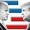 Black and white photos of Trump and Biden