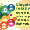 An image of colorful circles the largest of which says "Linguistic relativity refers to the way native languages of people affect their world view."