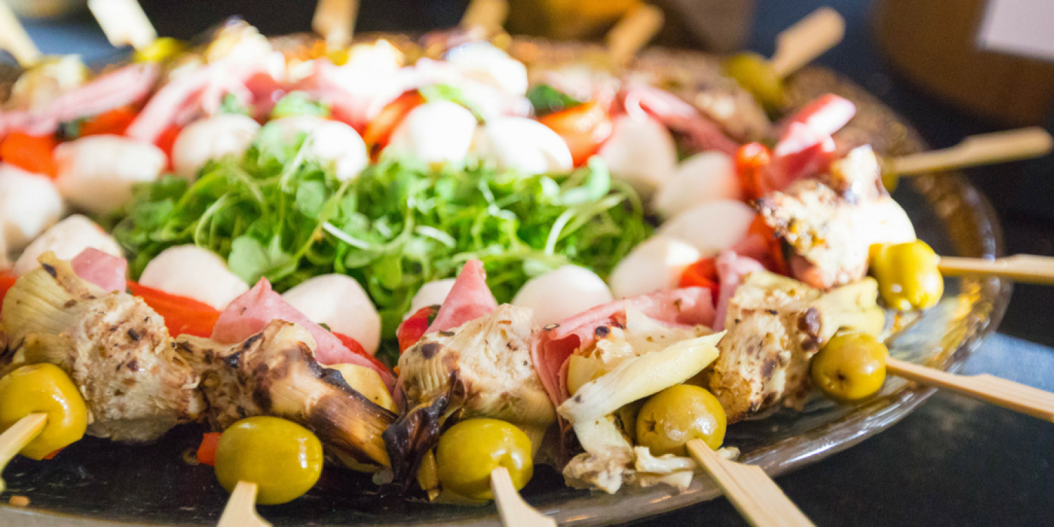 Appetizer skewers with antipasto items