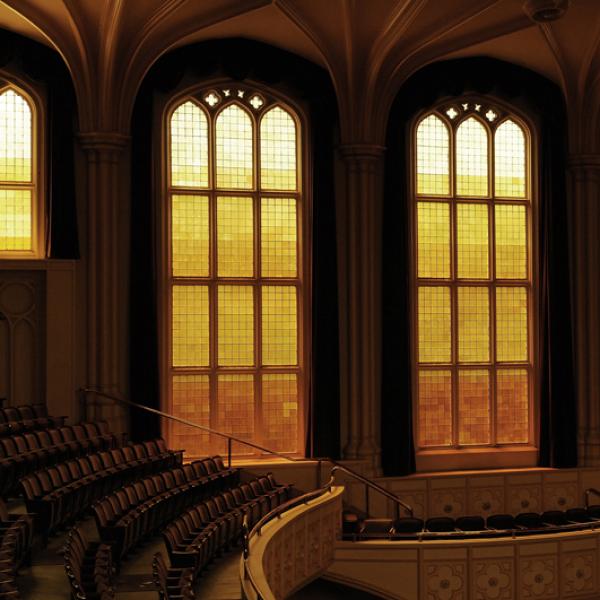 Architectural detail: Stained glass windows, looking west. (Photo by Casey A. Cass/University of Colorado)
