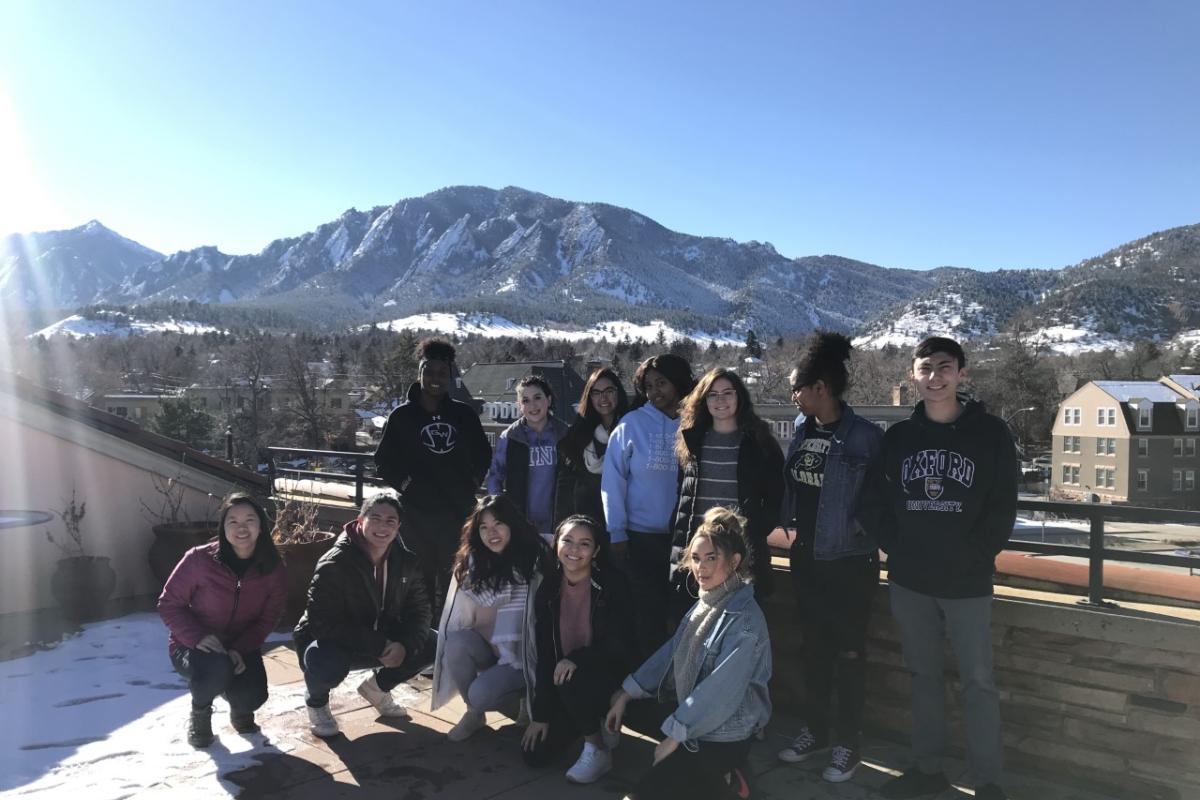 students with mountains