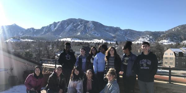 students with mountains