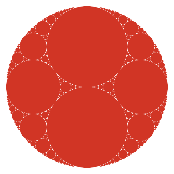 An Apollonian circle packing in red