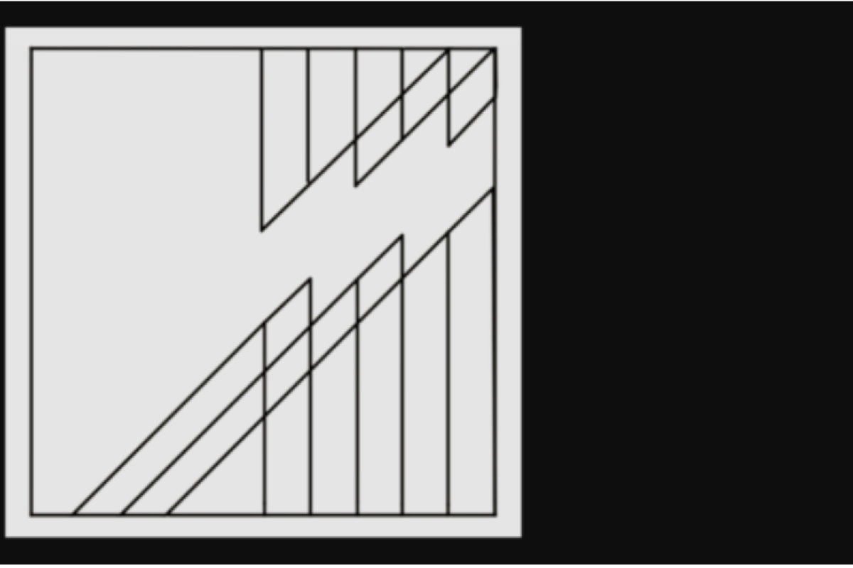 white box with black diagonal and vertical lines/triangles