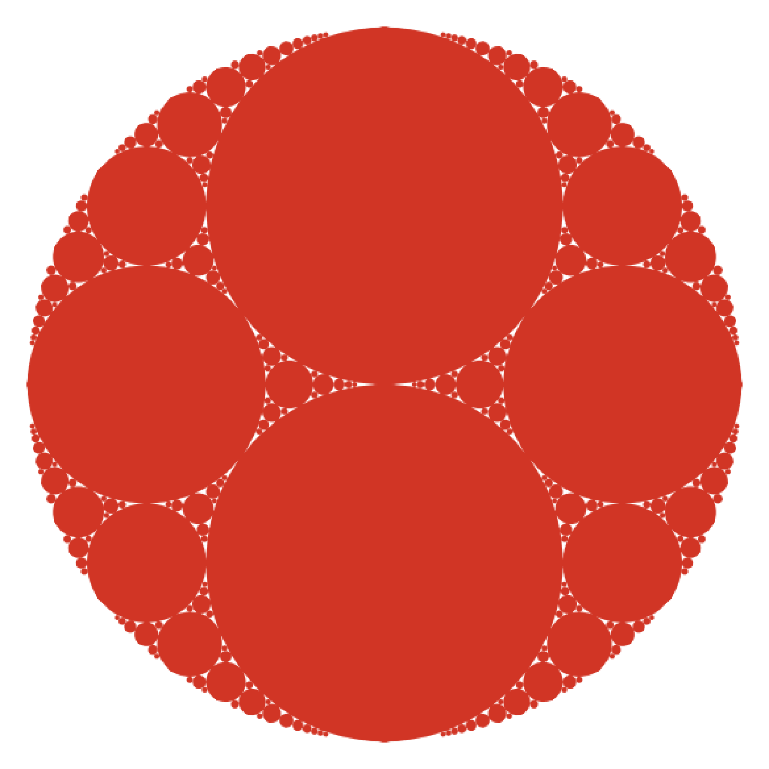 An Apollonian circle packing in red