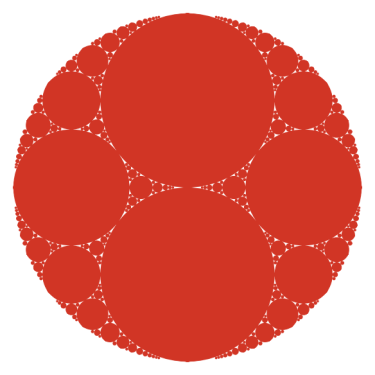 An Apollonian circle packing in red