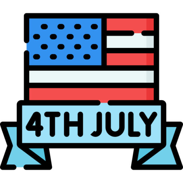 USA flag with 4th of July banner in blue