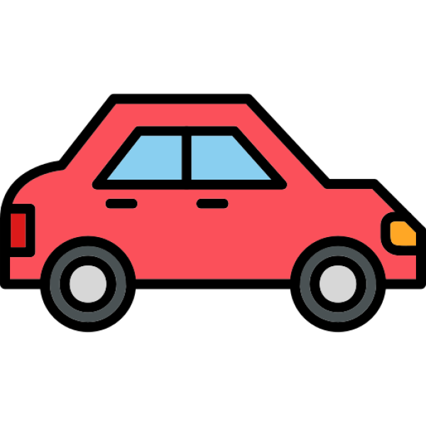 A red 4-door sedan car