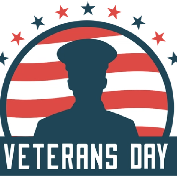 Veteran's Day Icon with a soldier and a flag behind them