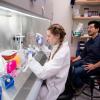 Packard Fellowship recipient Ed Chuong, assistant professor of molecular, cellular and developmental biology, works in his lab with undergraduate student Isabella Horton. Credit: Glenn Asakawa/CU Boulder