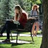 Woman studying alone.