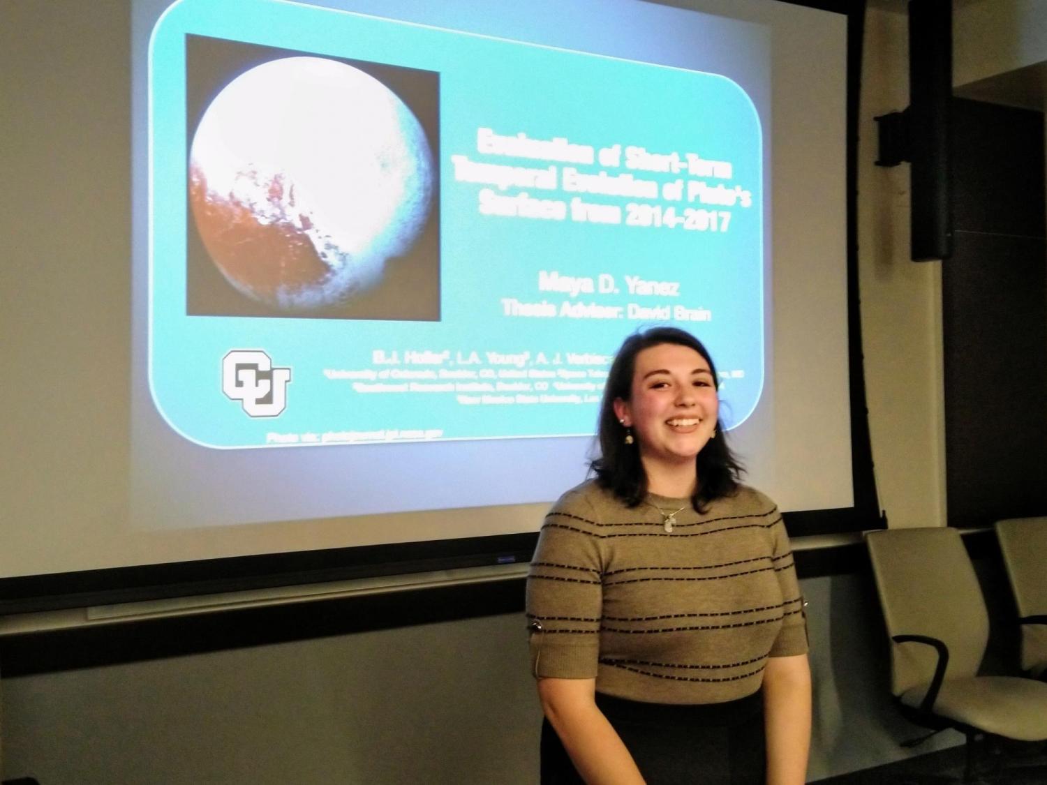 Maya Yanez presenting a talk